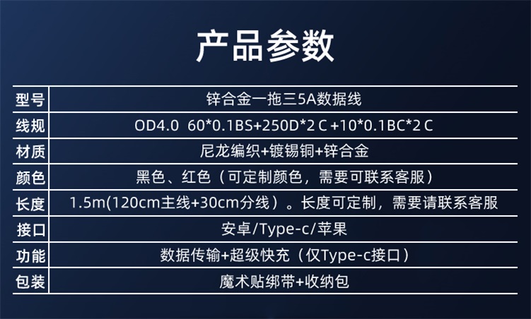 锌合金三合一数据线